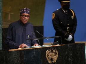 President of Nigeria Muhammadu Buhari addresses the 77th session of the United Nations General Assembly, Wednesday, Sept. 21, 2022, at the United Nations Headquarters.