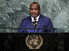 Prime Minister of Papua New Guinea James Marape addresses the 77th session of the United Nations General Assembly, Thursday, Sept. 22, 2022, at U.N. headquarters.