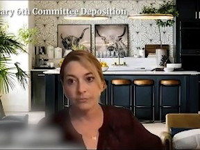 FILE - This exhibit from video released by the House Select Committee, shows a deposition with Kellye SoRelle, Oath Keepers general counsel, displayed at a hearing by the House select committee investigating the Jan. 6 attack on the U.S. Capitol, July 12, 2022, on Capitol Hill in Washington. SoRelle has been charged with conspiracy in connection with the Jan. 6, 2021 attack at the U.S. Capitol. The Department of Justice said Thursday, Sept. 1, that SoRelle, general counsel for the antigovernment group, was arrested in Texas on charges including conspiracy to obstruct an official proceeding.(House Select Committee via AP, File)