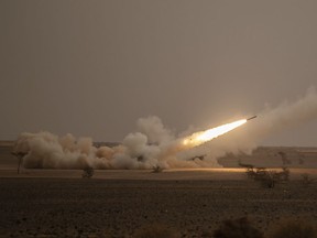 FILE - A launch truck fires the High Mobility Artillery Rocket System (HIMARS) at its intended target during the African Lion military exercise in Grier Labouihi complex, southern Morocco, on June 9, 2021. U.S. leaders from President Joe Biden on down are being careful not to declare a premature victory, after a Ukrainian offensive forced Russian troops into a messy retreat in the north. Lawmakers particularly pointed to the precision weapons and rocket systems that the U.S. and Western nations have provided to Ukraine as key to the dramatic shift in momentum, including the precision-guided HIMARS.