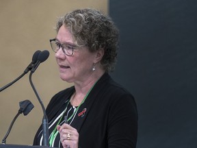 Lawyer Jane Lenehan, representing family members of victim Gina Goulet, addresses the Mass Casualty Commission inquiry into the mass murders in rural Nova Scotia on April 18/19, 2020, in Truro, N.S. on Wednesday, Sept. 21, 2022. Gabriel Wortman, dressed as an RCMP officer and driving a replica police cruiser, murdered 22 people.
