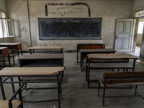 A classroom of a Hazara Shiite school sits empty in Kabul, Afghanistan, Sunday, July 31, 2022. Taliban authorities Saturday, Sept. 10, 2022, shut down girls schools above the sixth grade in eastern Afghanistan's Paktia province that had been briefly opened after a recommendation by tribal elders and school principals, according to witnesses and social media posts.