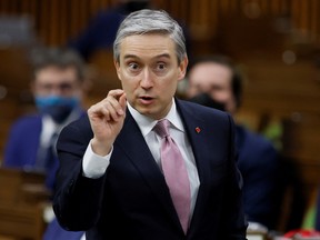 Canada’s Minister of Innovation, Science and Industry Francois-Philippe Champagne gestures as he speaks during Question Period in the House of Commons on Parliament Hill in Ottawa, Ontario, Canada February 1, 2022. REUTERS/Blair Gable/File Photo