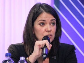 UCP leadership candidate Danielle Smith speaks at an all-candidates forum at the Oil Sands Trade Show in Fort McMurray on Wednesday, September 14, 2022. Vincent McDermott/Fort McMurray Today/Postmedia Network