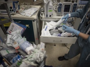 Medical equipment in the trauma bay is photographed during simulation training at St. Michael's Hospital in Toronto on Tuesday, Aug. 13, 2019. The Northwest Territories government and the union representing health-care workers in the territory have reached a temporary agreement aimed at addressing labour shortages.