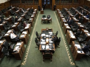 Ontario Premier Doug Ford introduces legislation at Queen's Park in Toronto on Thursday, March 19, 2020.&ampnbsp;Lawmakers are set to return today to Ontario's Queen's Park after taking a break in mid-September.
