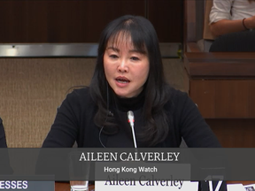 Aileen Calverley with Hong Kong Watch testifies before a House of Commons committee regarding reports that the People's Republic of China has opened three police stations around Toronto. "With the police stations, they can intimidate people like us," she said.