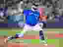 Alek Manoah, #6, of the Toronto Blue Jays pitches to the Seattle Mariners during the first inning in Game One of their AL Wild Card series at Rogers Centre on October 7, 2022 in Toronto, Ontario, Canada. 