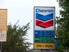 Gas prices hit 232.9 at this Vancouver Chevron on Sept. 26, 2022.