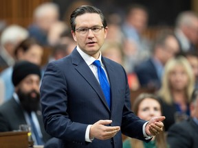 Conservative leader Pierre Poilievre rises during Question Period, Wednesday, October 5, 2022 in Ottawa.  THE CANADIAN PRESS/Adrian Wyld