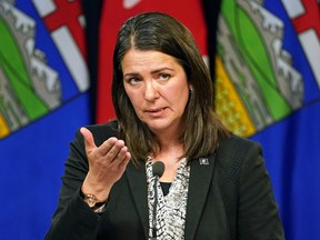 Danielle Smith hosted her first media availability as Alberta's premier after being sworn-in in Edmonton on October 11, 2022.
