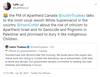 A June 2021 tweet in which Laith Marouf refers to Prime Minister Justin Trudeau as leader of “Apartheid Canada.” By this point, Marouf had collected more than $400,000 in federal anti-racism contracts.