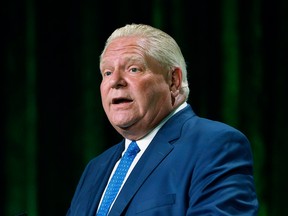 Ontario Premier Doug Ford speaks to the Association of Municipalities Ontario conference on August 15, 2022 in Ottawa. THE CANADIAN PRESS/Adrian Wyld