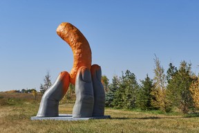 Alberta, the land of giant pysankas, giant perogies and giant kolbasa, has just installed this, a statue of a giant Cheeto grasped by fingers stained by telltale orange dust. The effigy was funded in whole by PepsiCo, the owner of the Cheetos brand, and was installed in Cheadle, Alta., a small hamlet of roughly 80 people just east of Calgary. PepsiCo’s explanation for the location was that the name of the hamlet is a homonym for “cheetle,” the orange dust that coats Cheetos.