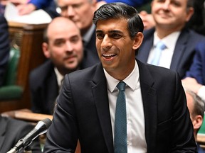 Rishi Sunak is seen during his first Prime Minister's Questions (PMQs) in the House of Commons in London, England, on Oct. 26, 2022. Sunak's ascendency to the Prime Minister's Office would have been unlikely in Canada, writes Rahim Mohamed.