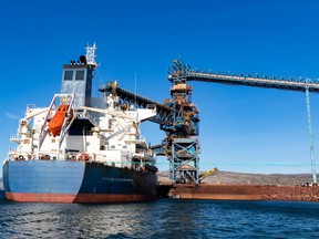 Ore is loaded onto a boat at the Baffinland Iron Mine in Nunavut.