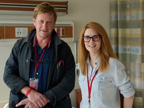 Screenwriter Krysty Wilson-Cairns and author Charles Gareber on the set of The Good Nurse.