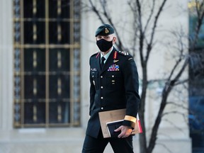 Acting Chief of the Defence Staff Gen. Wayne Eyre arrives on Parliament Hill prior to a cabinet meeting in Ottawa on Tuesday, Nov. 23, 2021.