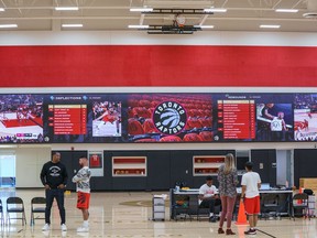 The Toronto Raptors' new state-of-the-art 37-by-three-metre multimedia analytic screen is photographed at the OVO Athletic Centre in Toronto, on Tuesday, Oct. 11, 2022.