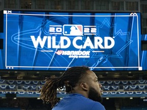 Toronto Blue Jays infielder Vladimir Guerrero Jr. (27) is photographed before practice, ahead of the team's wild-card series matchup against the Seattle Mariners in Toronto on Thursday, Oct. 6, 2022.
