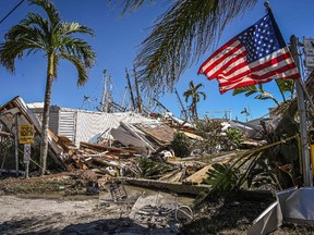 Part of a destroyed mobile home park is pictured in the aftermath of Hurricane Ian in Fort Myers Beach, Florida on Sept. 30, 2022.
