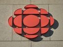 A view of the current CBC logo in downtown Edmonton.