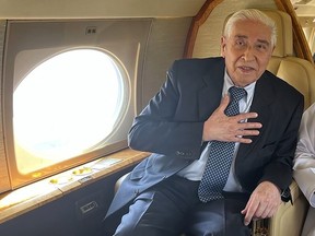 Baquer Namazi, an 85-year-old Iranian-American held by Iran over internationally criticized spying charges leaves the country Wednesday, Oct. 5, 2022, for Oman, officials said, after increasing pressure to free him amid his struggles with poor health. His 50-year-old son, however, remains in Iran. (The Namazi family via AP)