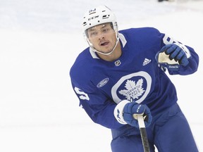 Toronto Maple Leafs' Nick Robertson attends a practice session in Toronto, on Saturday July 25 2020. The Toronto Maple Leafs recalled forwards Robertson and Wayne Simmonds along with defenceman Victor Mete from the AHL's Toronto Marlies on Sunday.