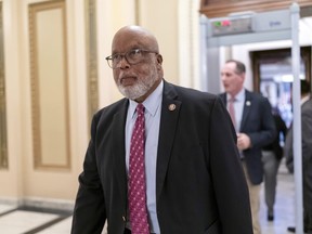 Rep. Bennie Thompson, D-Miss., chairman of the House committee investigating the Jan. 6, 2021, attack on the Capitol, walks to a meeting with House Speaker Nancy Pelosi, D-Calif., as he leaves the House chamber during final votes at the Capitol in Washington, Friday, Sept. 30, 2022.