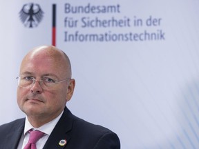 FILE -- Arne Schoenbohm, President of the Federal Office for Information Security (BSI), attends a perss conference in Bonn, Germany, Monday, Aug. 8, 2022. Germany's Interior Ministry says that the head of the national cybersecurity agency has been dismissed following reports of possible ties to Russian intelligence, the Interior Ministry said Tuesday.