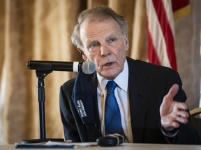 FILE - Illinois' former Speaker of the House Michael Madigan speaks during a committee hearing Thursday, Feb. 25, 2021, in Chicago. AT&T Illinois on Friday, Oct. 14, 2022, agreed to pay $23 million to resolve a federal criminal investigation into alleged misconduct involving the company's efforts to illegally influence former Illinois Speaker of the House Michael Madigan.