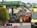 Emergency services visit the scene of an explosion at a petrol station in the village of Creeslough, Ireland, on October 8 that killed several people.