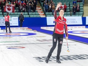 Canada skip Kerri Einarson acknowledges the crowd after defeating Sweden 8-7 in the bronze medal game at CN Centre during the Women's World Curling in Prince George, B.C., on Sunday, March 27, 2022. Kerri Einarson's Canada squad scored five in the eighth end to complete an 11-3 win over New Zealand on Monday in its opening match at the inaugural Pan Continental Curling Championships.