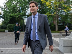 Former B.C. attorney general and housing minister David Eby arrives for a news conference in a park in downtown Vancouver, B.C., Thursday, Oct. 20, 2022. Eby will be sworn in as British Columbia's new premier by Lt. Gov. Janet Austin on Nov. 18, the office of outgoing leader John Horgan has announced.