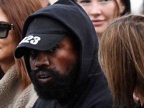 Kanye West attends the Givenchy Spring-Summer 2023 fashion show during the Paris Womenswear Fashion Week, in Paris, on October 2, 2022.