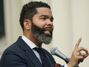 Jackson, Miss., Mayor Chokwe Antar Lumumba speaks at a Sept. 6, 2022, news conference, at City Hall. regarding updates on the ongoing water infrastructure issues.