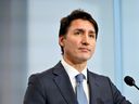 Prime Minister Justin Trudeau speaking at a press conference in Surrey, British Columbia.