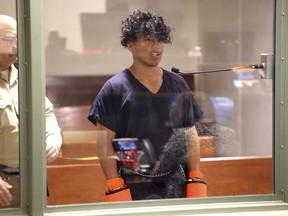 Las Vegas Strip stabbing spree suspect Yoni Barrios makes his initial court appearance at the Regional Justice Center in Las Vegas, Friday, Oct. 7, 2022. Barrios will be charged with murder, the region's top prosecutor said Friday.