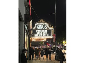 People gather outside of Kings Theatre on Sept. 30, 2022 where the band Pavement performed sold out shows in the Brooklyn borough of New York.
