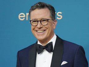 FILE - Late night talk show host Stephen Colbert arrives at the 74th Primetime Emmy Awards in Los Angeles on Sept. 12, 2022. Colbert will host CBS' "Pickled," a pickleball tournament in which celebrities will compete. The two-hour special will air at 9 p.m. EST Nov. 17 on CBS and stream live and on demand on Paramount+.