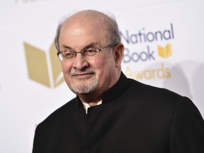 FILE - Salman Rushdie attends the 68th National Book Awards Ceremony and Benefit Dinner on Nov. 15, 2017, in New York. Rushdie's agent says the author has lost sight in one eye and the use of a hand as he recovers from an attack by a man who rushed the stage at an August literary event in western New York.