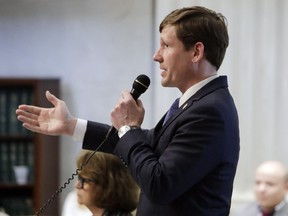 FILE - Republican Tennessee state Sen. Brian Kelsey speaks during a debate on school voucher legislation on May 1, 2019, in Nashville, Tenn. A Nashville social club's owner has reached a deal to plead guilty to a campaign finance scheme alleged against him and Kelsey, who has previously criticized the charges as a "political witch hunt."