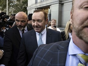 Actor Kevin Spacey leaves court following the day's proceedings in a civil trial, Thursday, Oct 6, 2022, in New York, accusing him of sexually abusing a 14-year-old actor in the 1980s when he was 26.