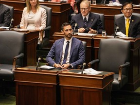 Minister of Education Stephen Lecce listens to the Speech from the Throne at Queen's Park in Toronto, on Tuesday, Aug. 9, 2022.