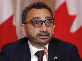 Transport Minister Omar Alghabra makes an announcement in Ottawa on Tuesday, June 14, 2022. The National Supply Chain Task Force made 21 recommendations in its final report to Alghabra intended to address the delays and economic pressure that have plagued the supply chain over the last two and a half years.