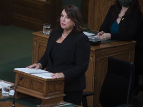 Siobhan Coady, deputy premier and finance minister of Newfoundland and Labrador, delivers the provincial budget in the House of Assembly, in St. John's, Thursday, April 7, 2022.