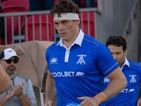 Toronto Arrows forward Adrian Wadden is shown in a May 14, 2022, Major League rugby game against the Dallas Jackals at York Lions Stadium in a handout photo. The Arrows have re-signed Wadden for the 2023 Major League Rugby season.THE CANADIAN PRESS/HO-Toronto Arrows-Tek Ang **MANDATORY CREDIT**