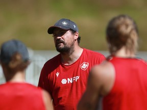 Canada women's rugby coach Kevin Rouet is shown in a 2022 handout photo. Six years ago Rouet gave up his day job as an engineer to focus on rugby. Today he is in charge of Canada at the Women's Rugby World Cup, which kicks off this weekend in New Zealand.