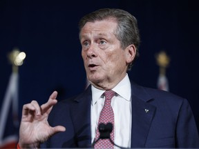 Toronto Mayor John Tory, speaks during a press conference at Queen's Park in Toronto on June 27, 2022. Tory is speaking out against proposed changes to Toronto's electoral map that would cut down Scarborough's representation in the House of Commons.