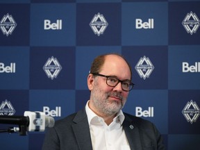 Vancouver Whitecaps sporting director Axel Schuster listens at a news conference in Vancouver, on Thursday, Oct. 6, 2022. Missing the playoffs was a disappointment for the Whitecaps but that doesn't mean the club needs a major overhaul during the off-season, Schuster said Wednesday.